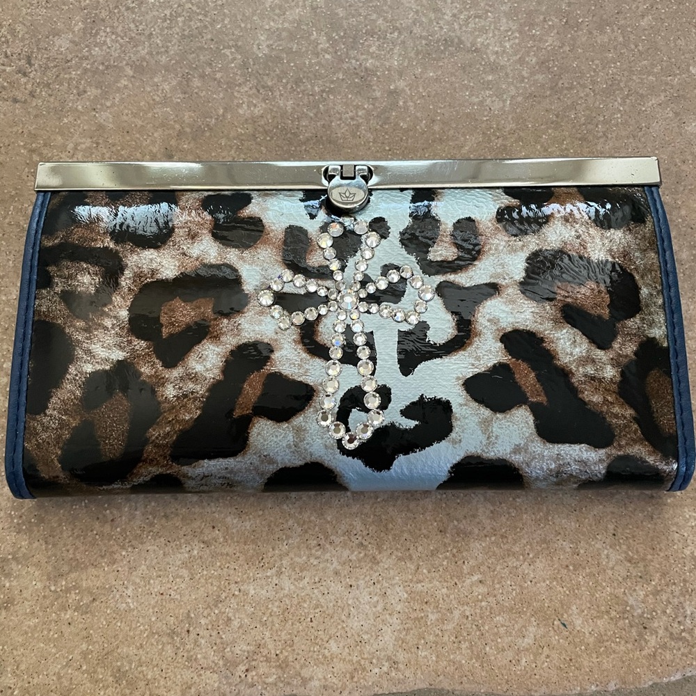 Vinyl multi pocket wallet with cross bling